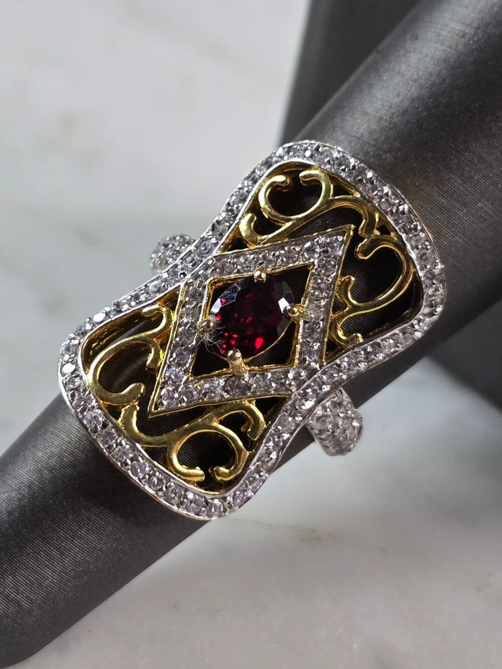 Womens Estate Sterling Silver Gold Tone Modernist Ring 7.2g E825